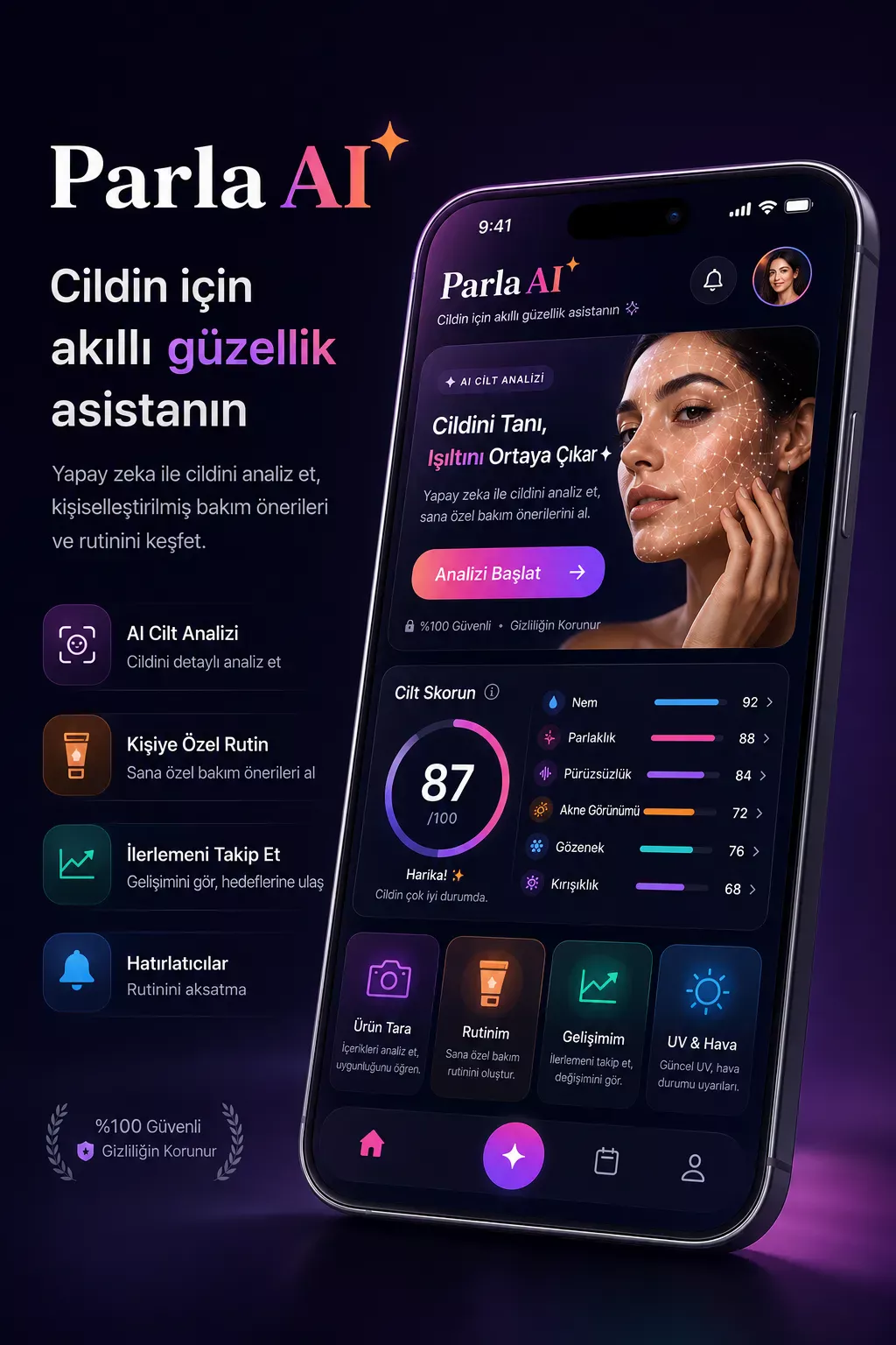 Parla AI cilt analiz ios app yayında